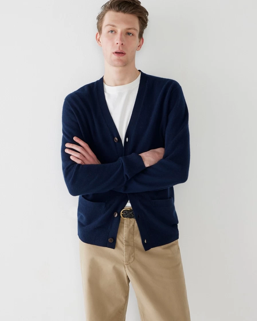 J.Crew Men's Navy Cashmere V-Neck Cardigan Sweater