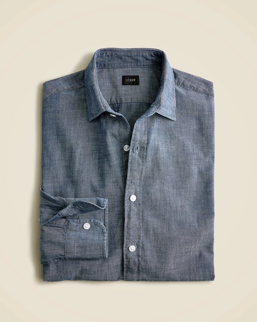 J.Crew Men's Bowery Chambray Shirt with Spread Collar in One Year Wash