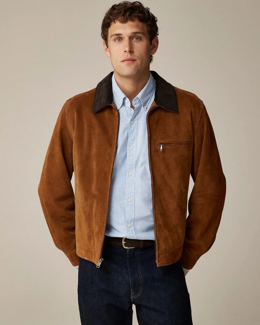 J.Crew Men's Limited-Edition Wallace & Barnes Italian Suede Work Jacket in Caramel Brown