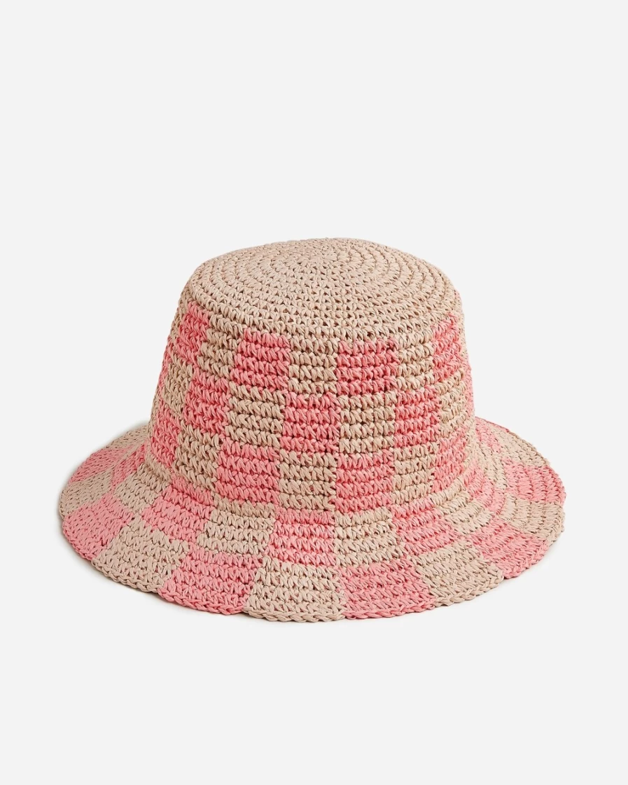 J.Crew Girls' Straw Bucket Hat in Fresh Rose - Summer Sun Protection for Kids