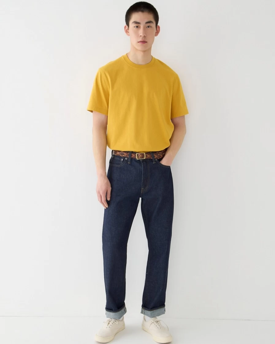 Men's J.Crew Relaxed Fit Premium Cotton T-Shirt in Spicy Sunflower - Heavyweight No-Pocket Crewneck Tee
