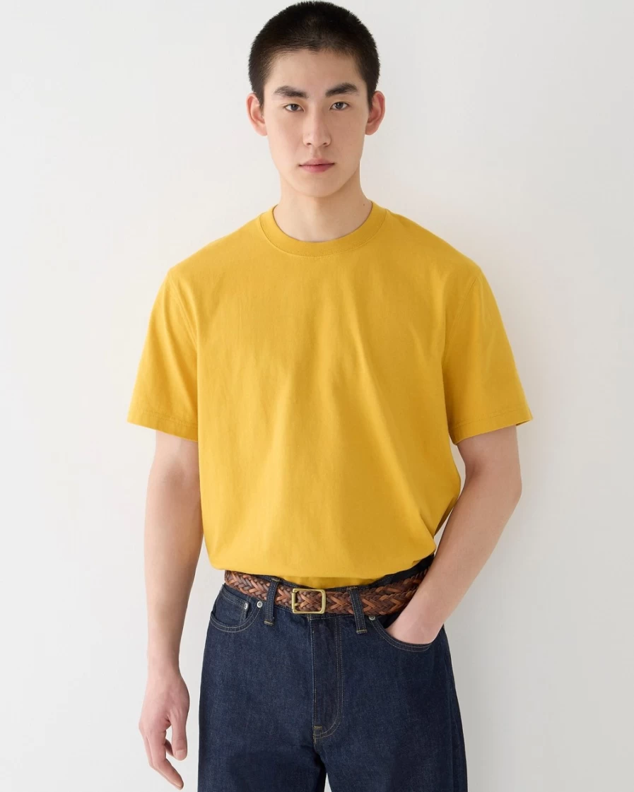 Men's J.Crew Relaxed Fit Premium Cotton T-Shirt in Spicy Sunflower - Heavyweight No-Pocket Crewneck Tee