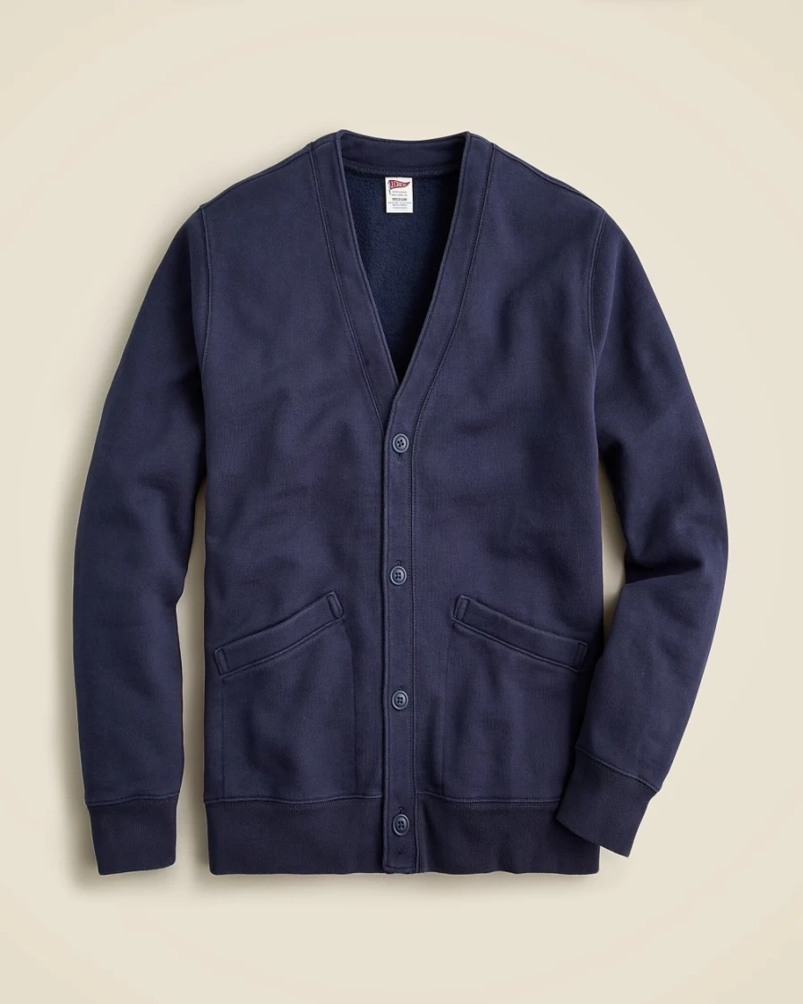 J.Crew Men's Navy Heritage 14 Oz. Fleece Cardigan Sweater
