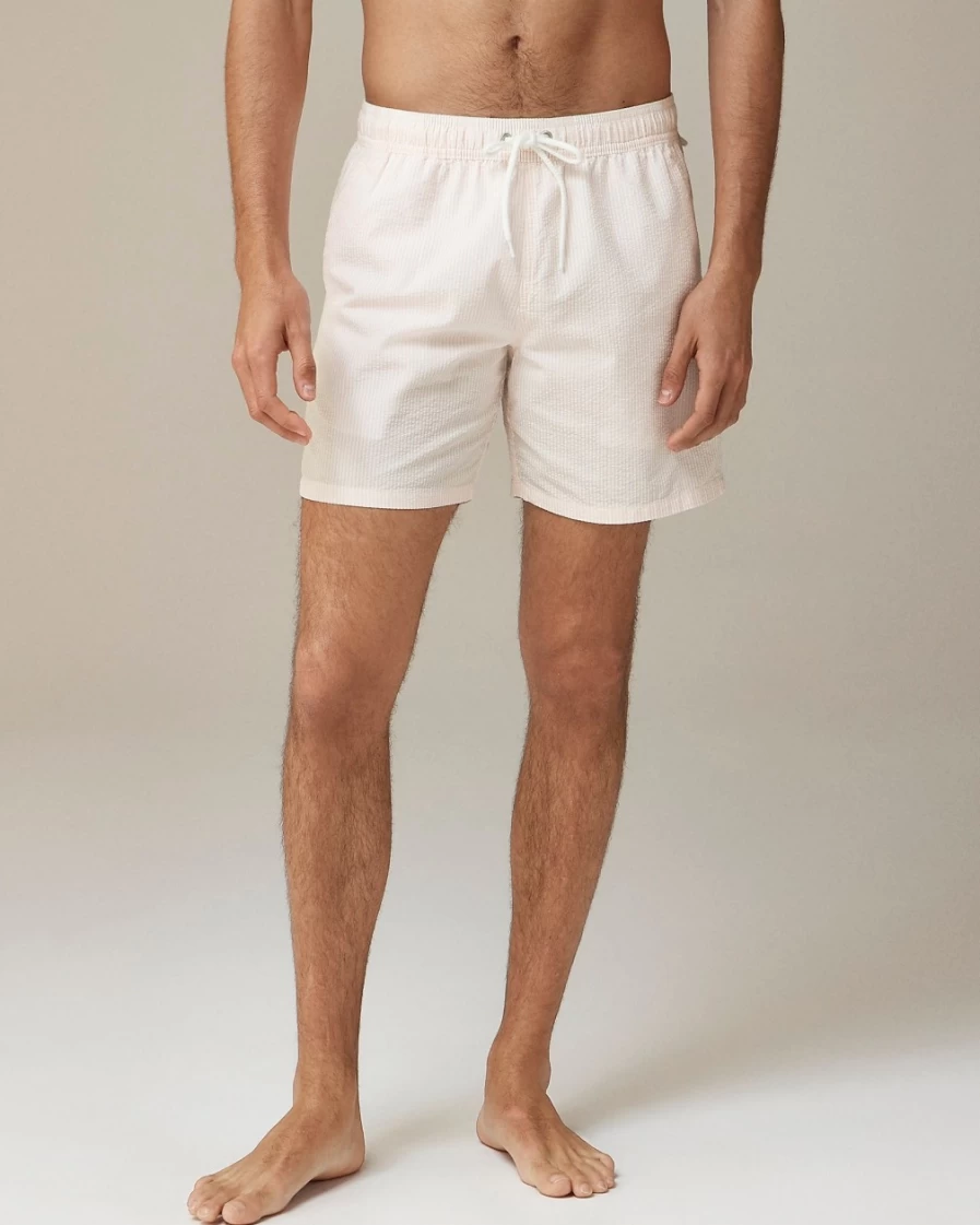 J.Crew Men's 6" Seersucker Swim Trunks for Summer Beachwear