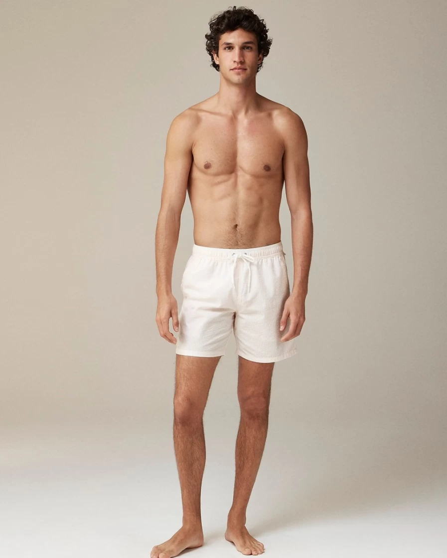 J.Crew Men's 6" Seersucker Swim Trunks for Summer Beachwear