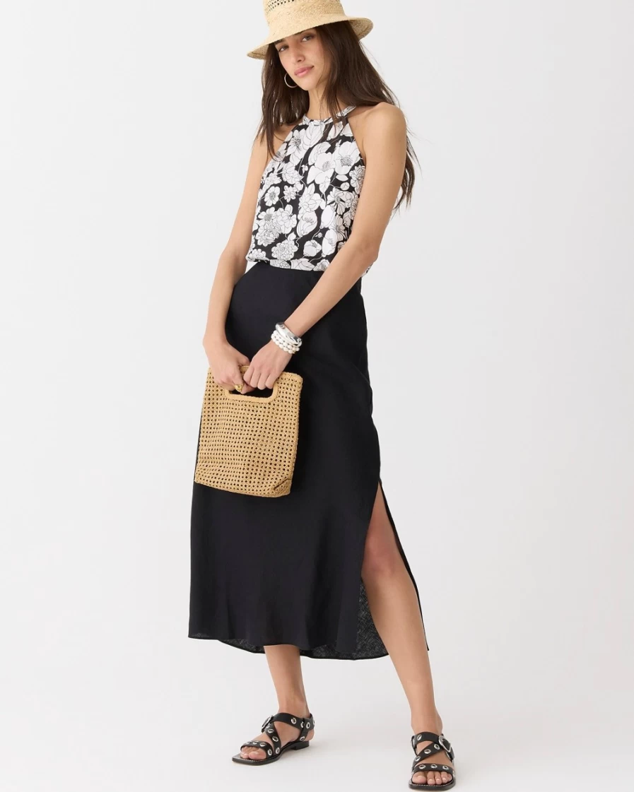 J.Crew Women's Black Amber Linen Top with Classic Floral Print