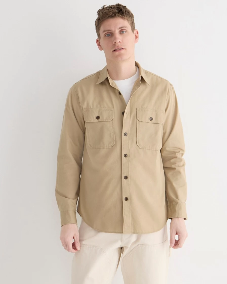J.Crew Men's Classic Khaki Military Shirt - Wallace & Barnes Slub Poplin Style