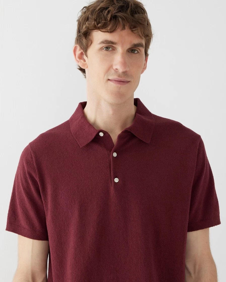 J.Crew Men's Organic Cotton-Blend Bouclé Short-Sleeve Polo Sweater in Deep Rosewood