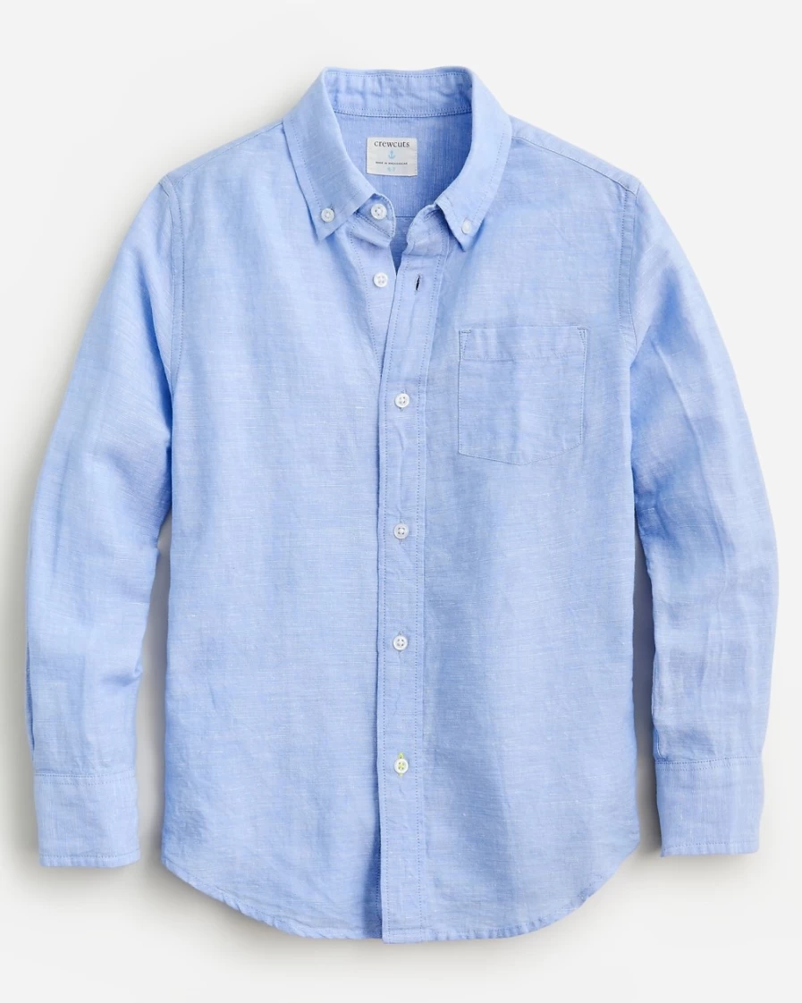 J.Crew Boys' Bright Peri Linen-Blend Button-Down Shirt