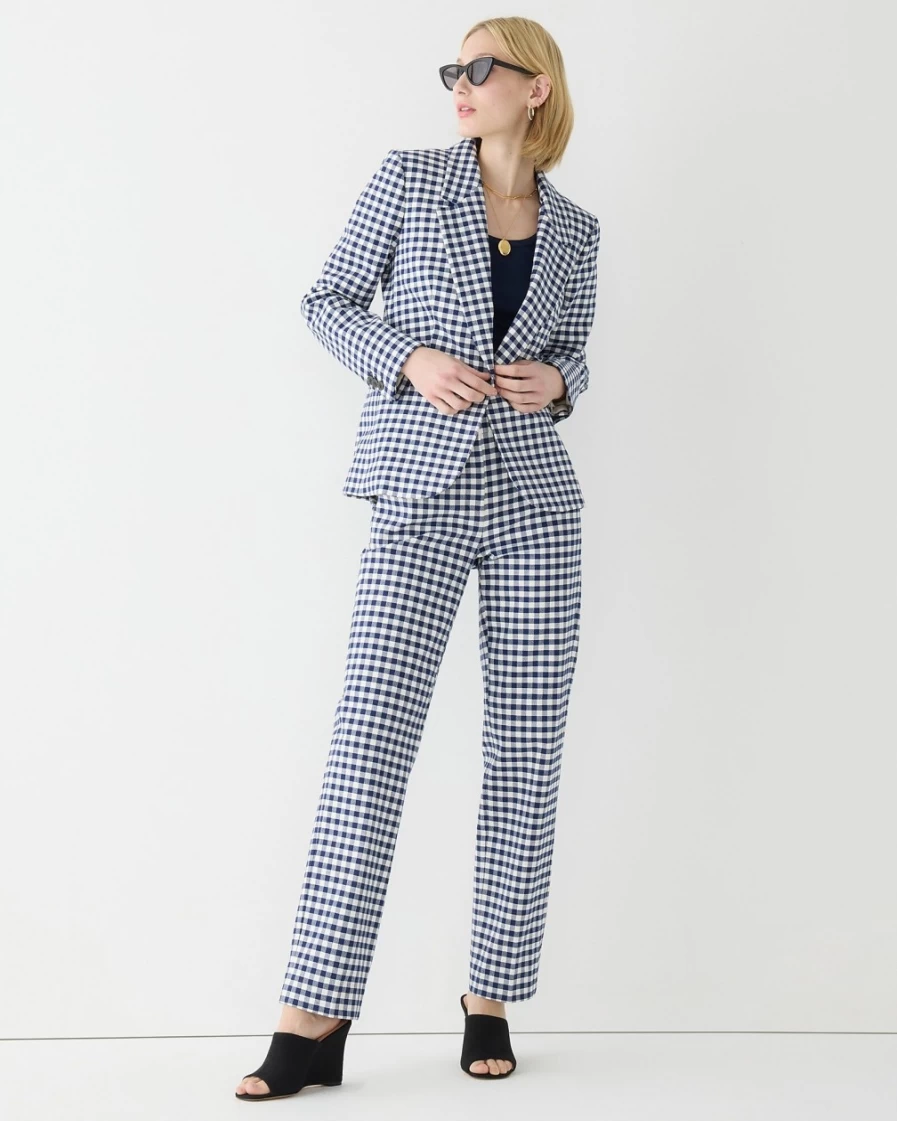J.Crew Women's Dark Evening Gingham Bi-Stretch Cotton Blend Parke Blazer