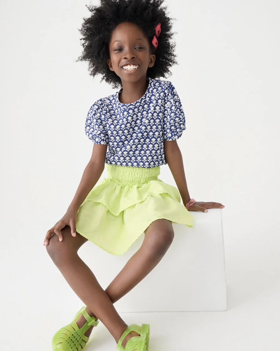 J.Crew Girls' Porter Blue Puff-Sleeve Broken-In Jersey T-Shirt