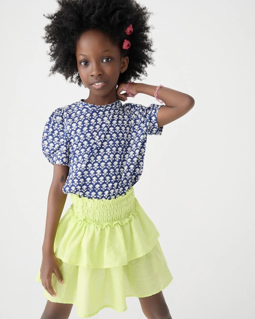J.Crew Girls' Porter Blue Puff-Sleeve Broken-In Jersey T-Shirt