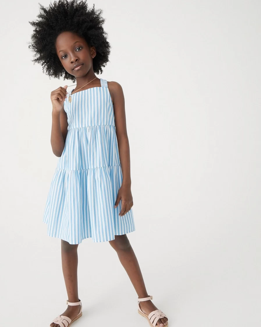 J.Crew Girls' Crisscross Apron Dress in Ivory & Mountain Bluebird