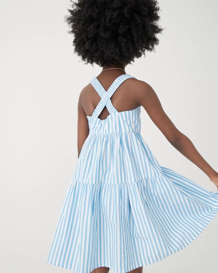 J.Crew Girls' Crisscross Apron Dress in Ivory & Mountain Bluebird