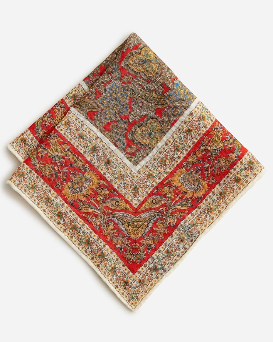 J.Crew Men's Red Silk-Wool Paisley Pocket Square