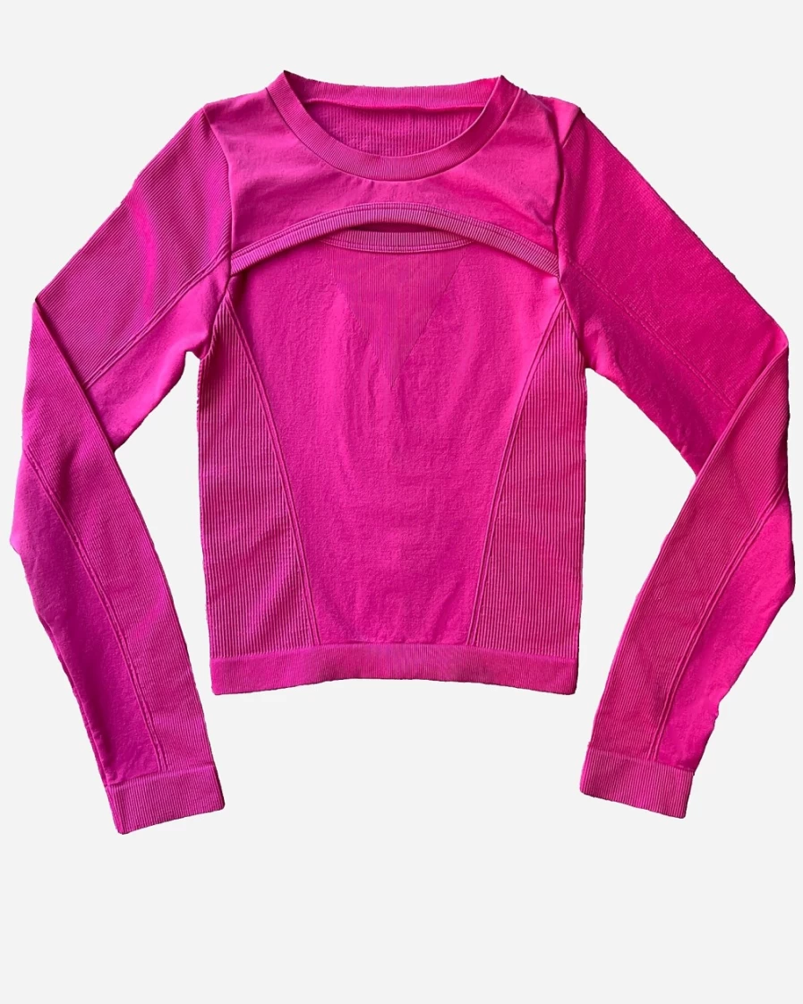 J.Crew Women's Hot Pink Slash Seamless Long-Sleeve Top