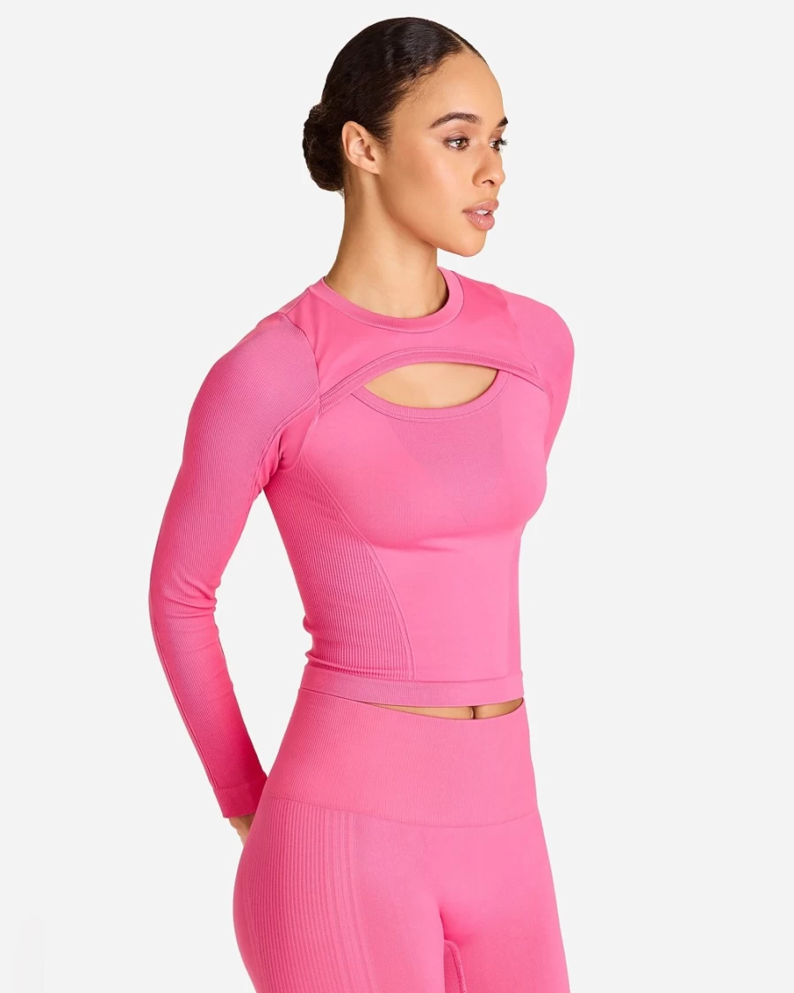 J.Crew Women's Hot Pink Slash Seamless Long-Sleeve Top