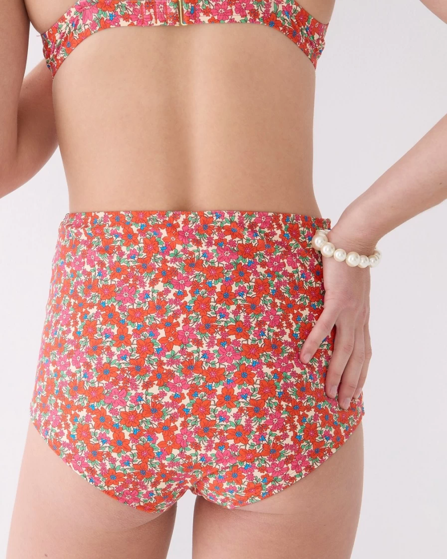 J.Crew Women's High-Rise Full-Coverage Bikini Bottom in Guarana - Floral Print Swimwear