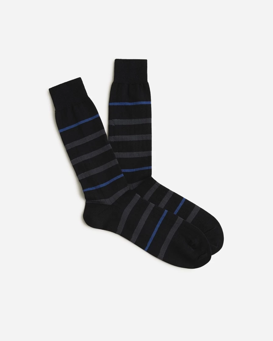J.Crew Men's Ribbed Dress Socks in Black Variegated Stripe Pattern