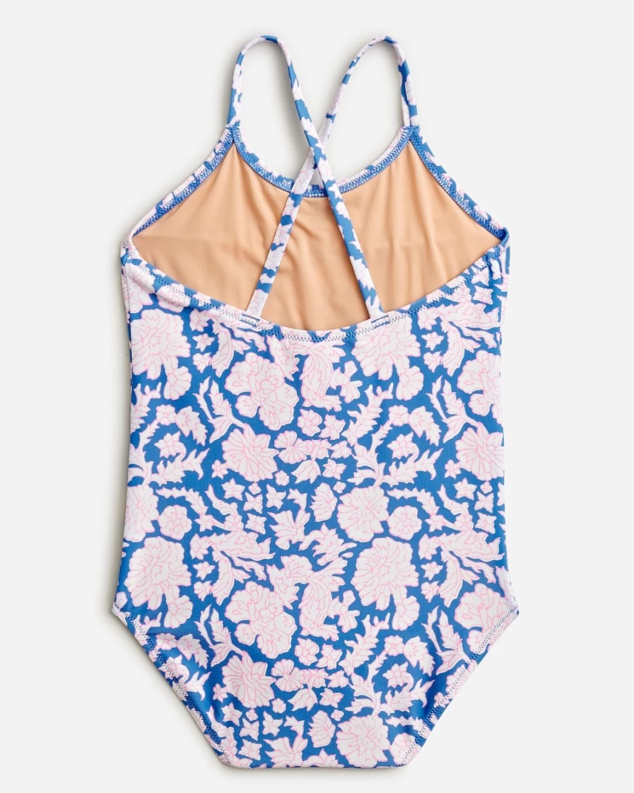 J.Crew Girls' Blue Floral Ruched One-Piece Swimsuit | Sz Blockprints™ X Crewcuts Collection