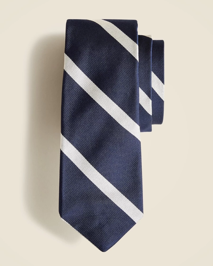 J.Crew Men's Vintage Navy English Silk Tie in Diagonal Stripe Pattern