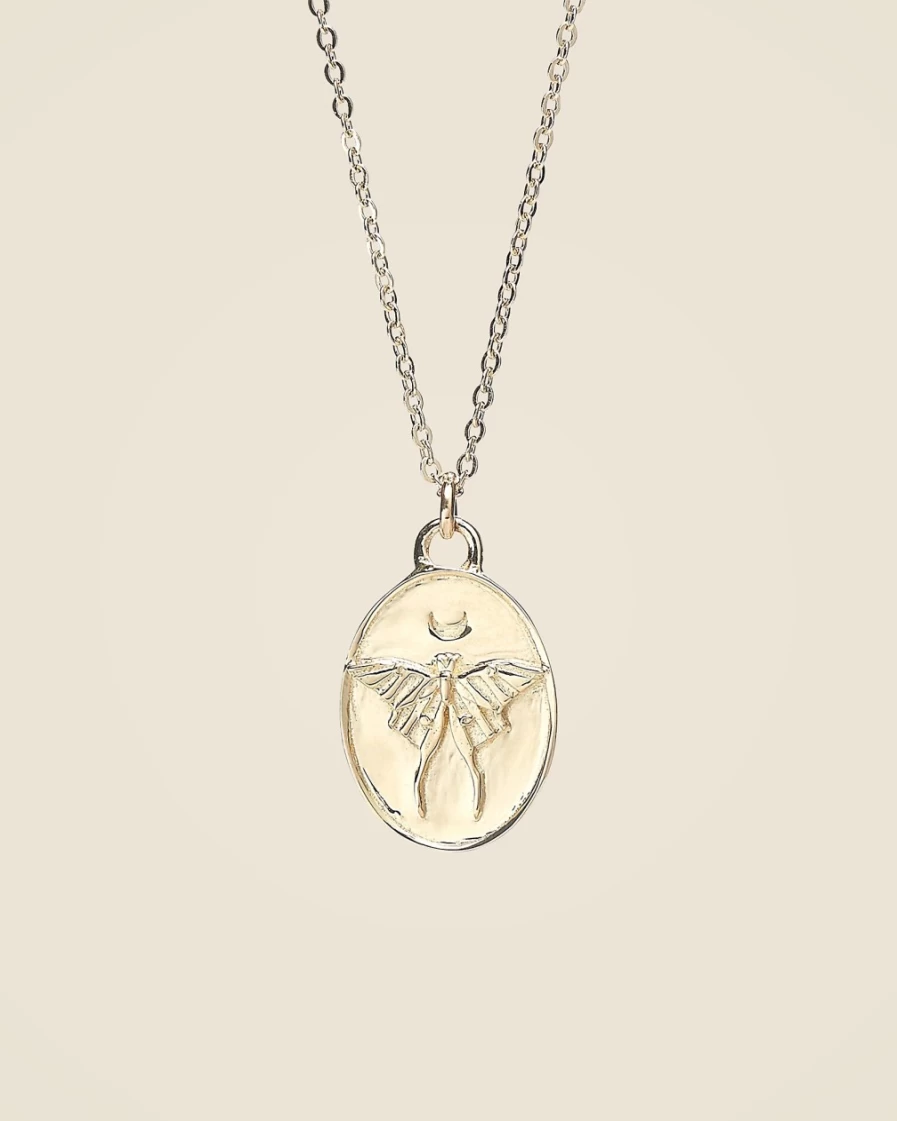 J.Crew Gold Luna Moth Pendant Necklace for Women - Dusk To Dawn Talon Jewelry