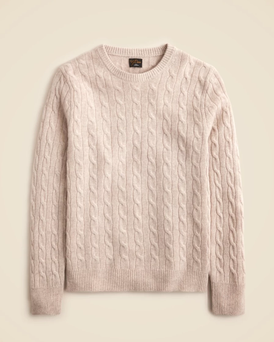 J.Crew Men's Heather Birch Cashmere Cable-Knit Sweater | Soft Winter Pullover