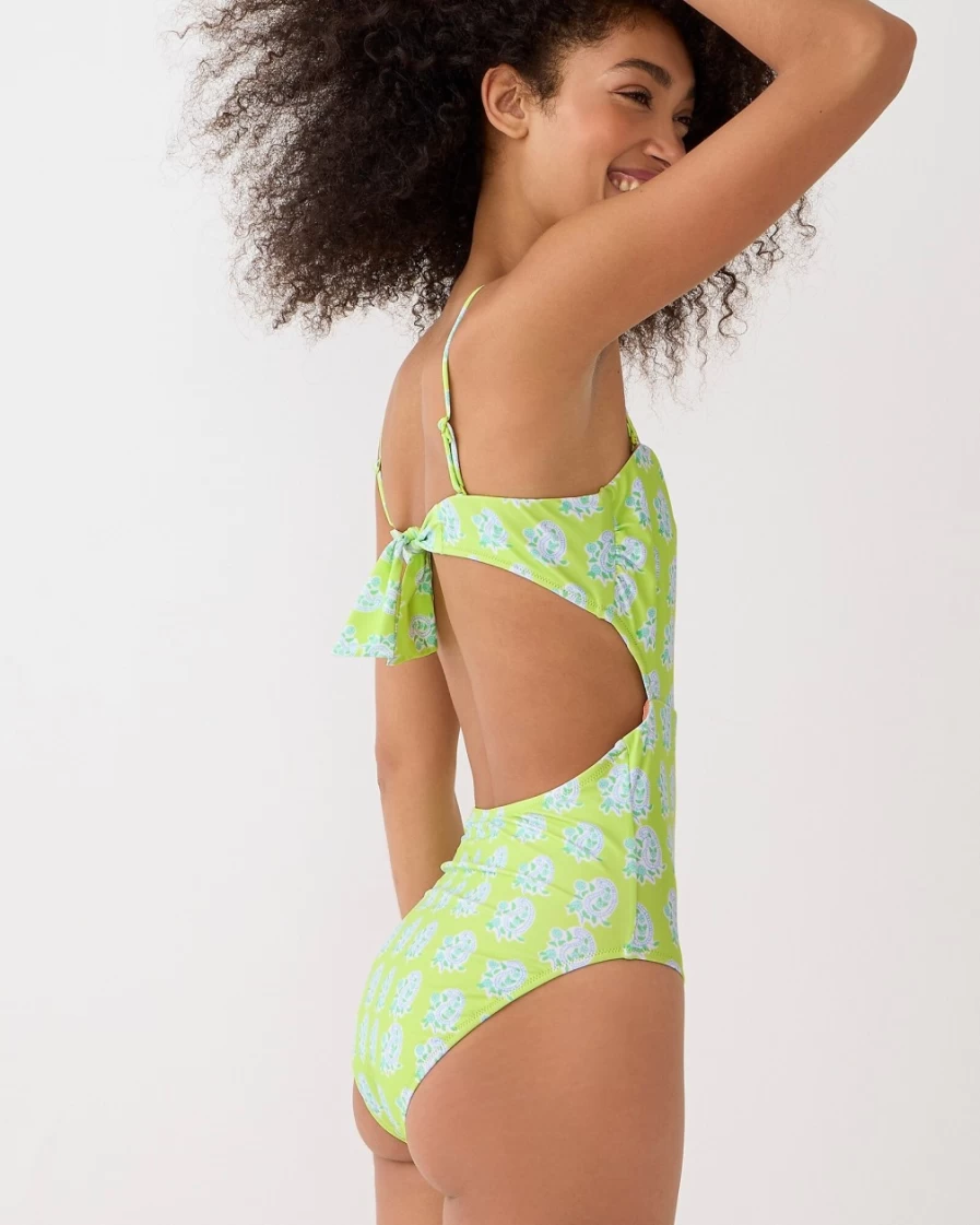 J.Crew Women's Green Paisley Cutout One-Piece Swimsuit | Sz Blockprints™ Collection