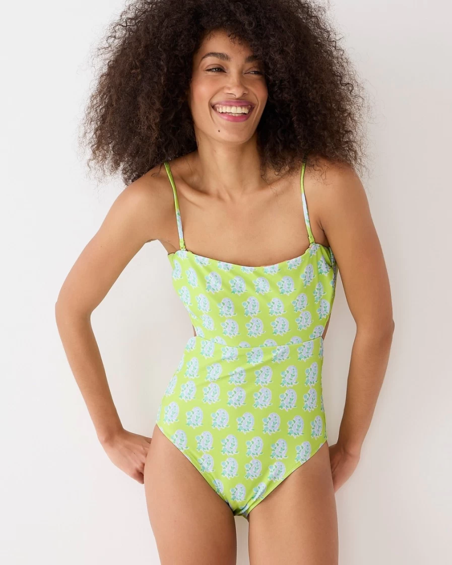 J.Crew Women's Green Paisley Cutout One-Piece Swimsuit | Sz Blockprints™ Collection
