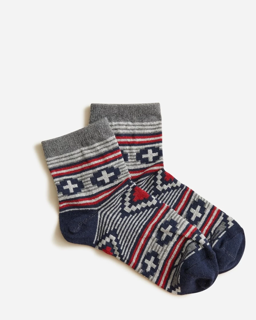 J.Crew Men's Pewter Southwest Pattern Quarter Socks - American Trench™ Style