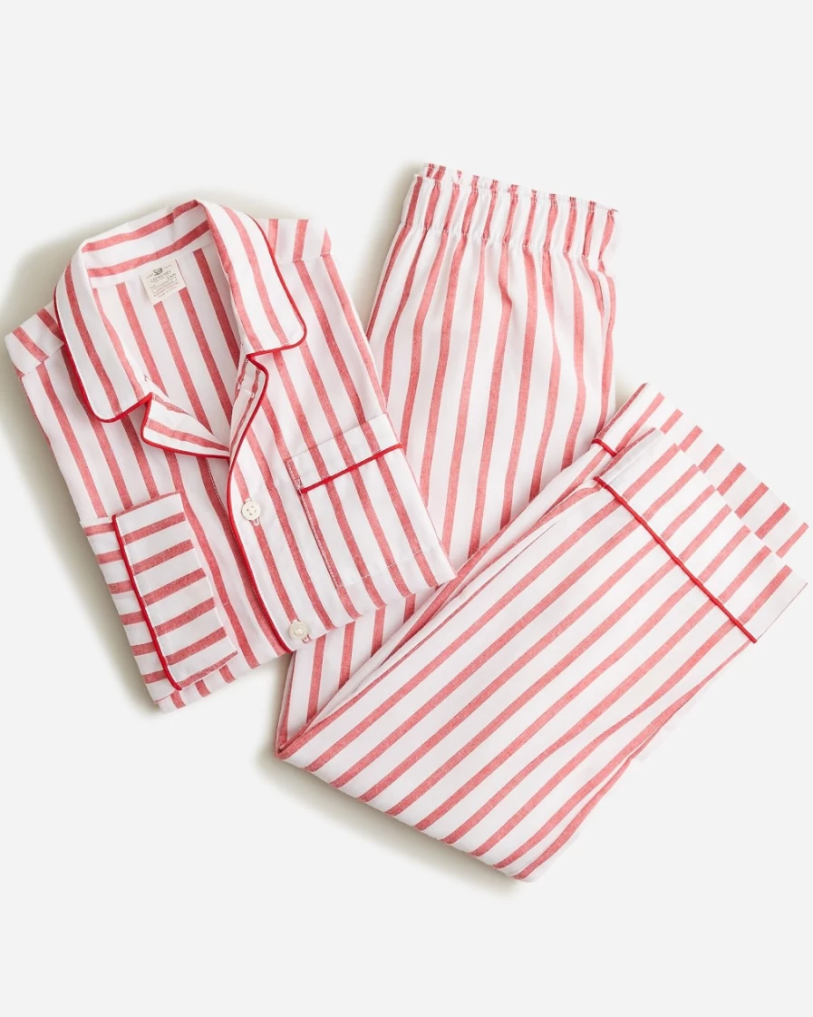 J.Crew Boys' White Holiday Red Tartan Printed Button-Up Pajama Set