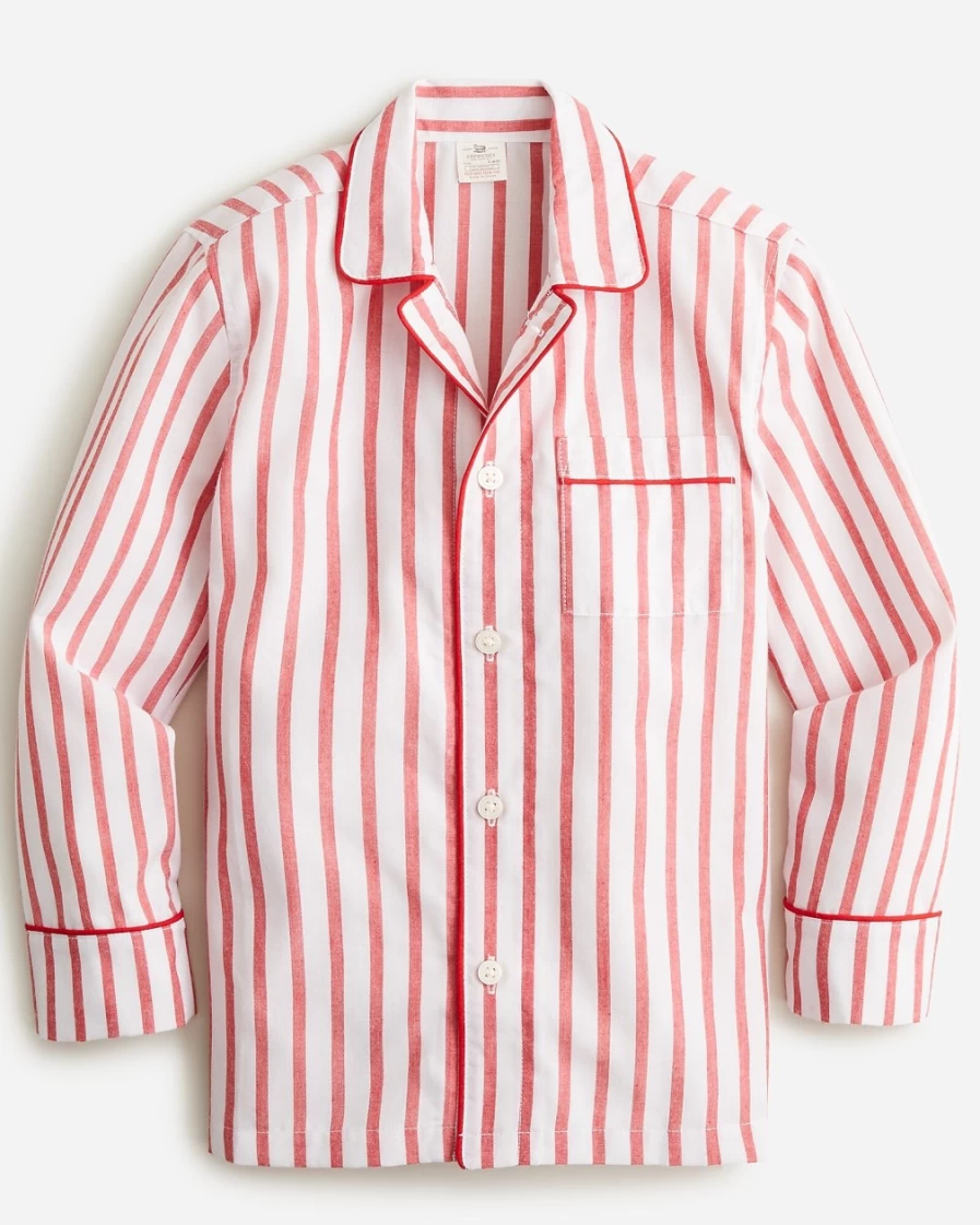 J.Crew Boys' White Holiday Red Tartan Printed Button-Up Pajama Set