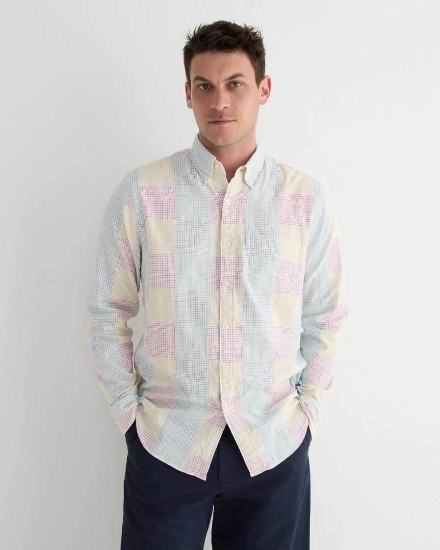 J.Crew Men's Secret Wash Cotton Poplin Shirt in Mini Tattersall Patchwork Pattern