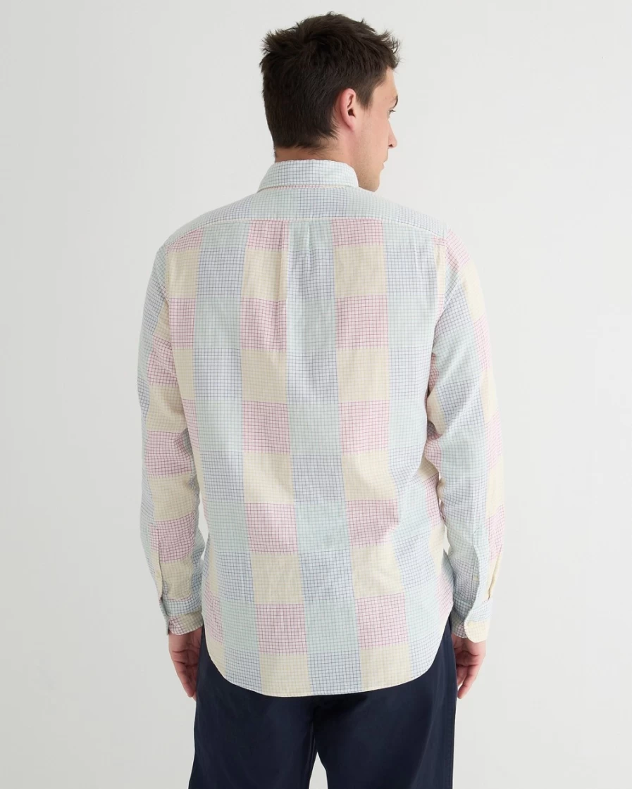 J.Crew Men's Secret Wash Cotton Poplin Shirt in Mini Tattersall Patchwork Pattern