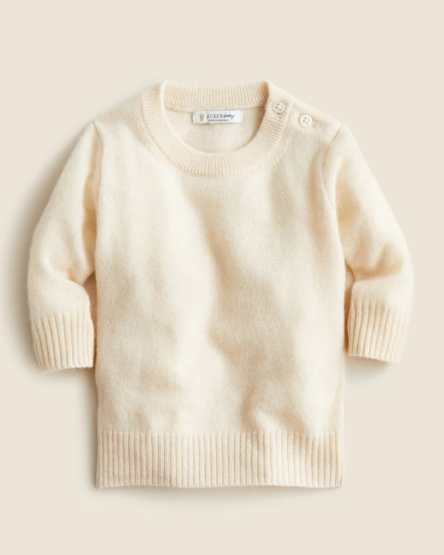 J.Crew Baby Cashmere Crewneck Sweater in Hthr Natural - Limited Edition Button-Detail