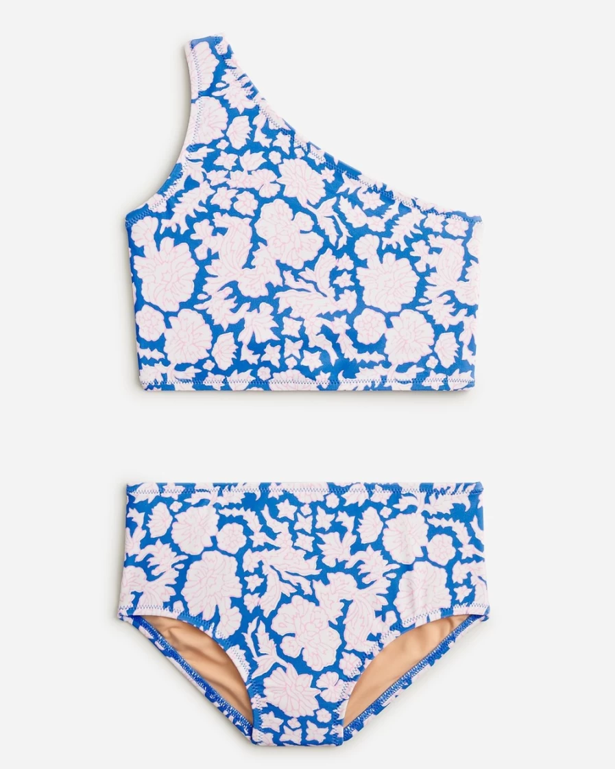 J.Crew Girls' Blue Floral One-Shoulder Two-Piece Swimsuit | Sz Blockprints™ X Crewcuts Collection