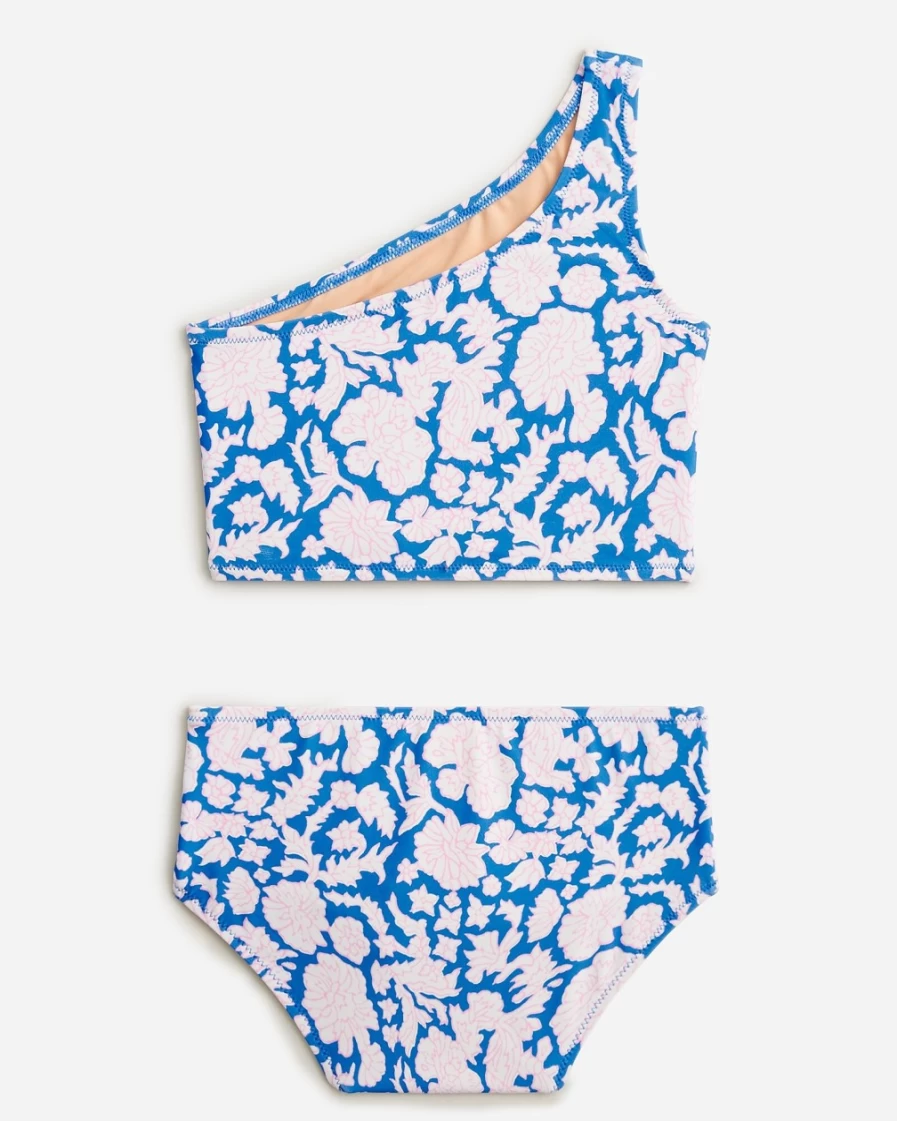 J.Crew Girls' Blue Floral One-Shoulder Two-Piece Swimsuit | Sz Blockprints™ X Crewcuts Collection