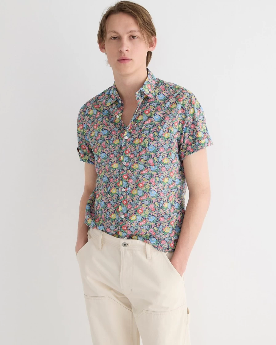 J.Crew Men's Liberty® Print Short-Sleeve Point-Collar Shirt in Floral Rich Navy Red