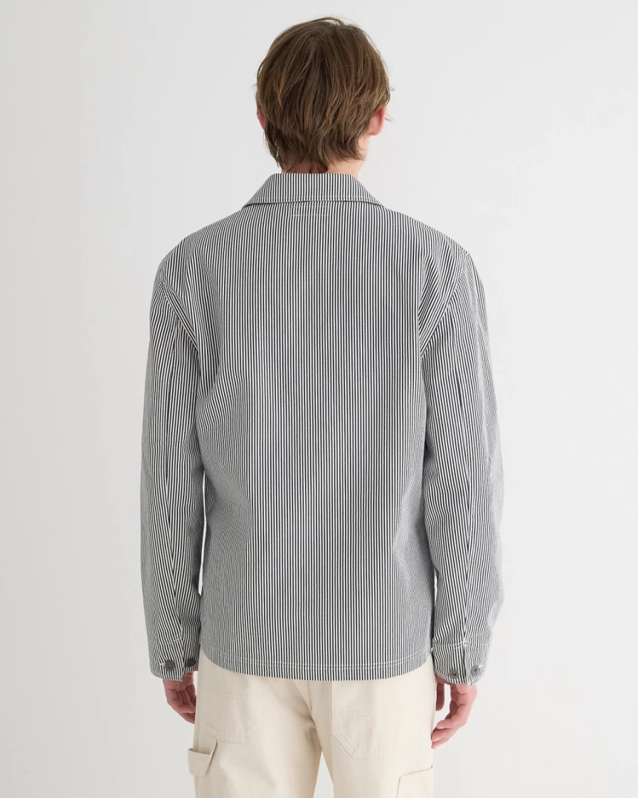 J.Crew Men's Wallace & Barnes Duck Canvas Chore Jacket in Micro Stripe White Navy
