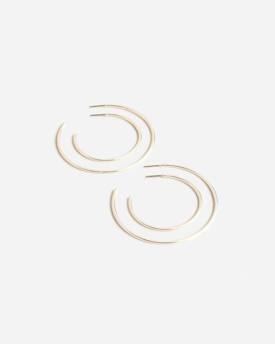 J.Crew Women's Metallic Silver Thin Hoop Earrings - Set of 2 Pairs