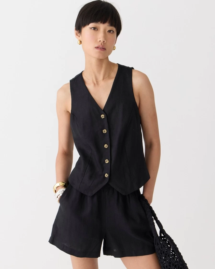 J.Crew Women's Black Slim-Fit Linen Vest