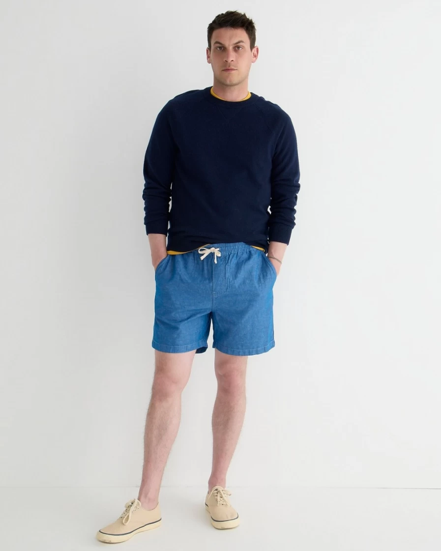 J.Crew Men's 6" Bold Blue Chambray Cotton-Linen Dock Shorts