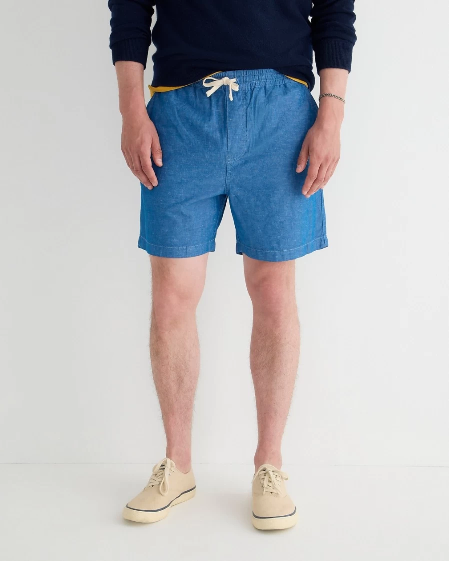 J.Crew Men's 6" Bold Blue Chambray Cotton-Linen Dock Shorts
