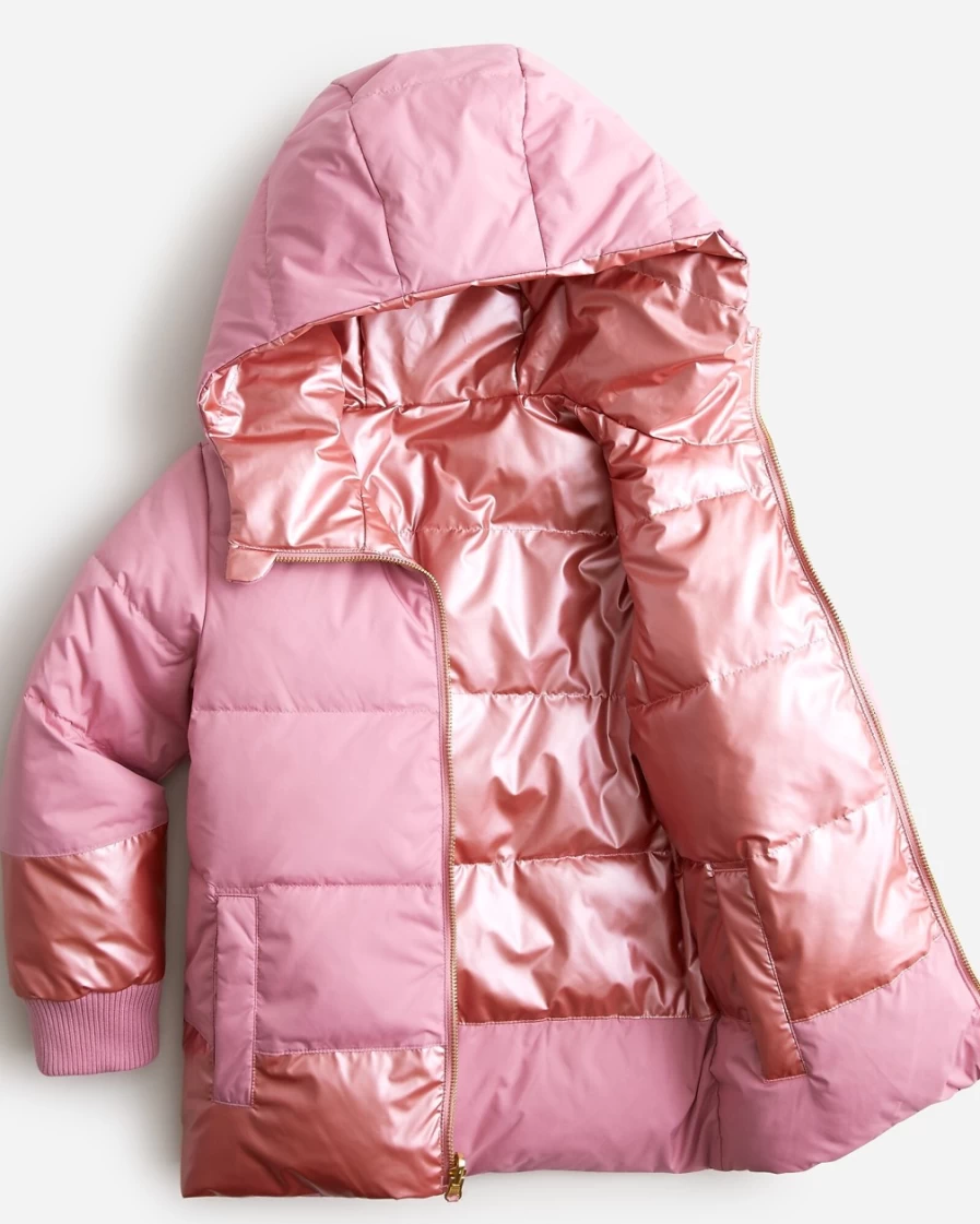 J.Crew Girls' Reversible Metallic Puffer Jacket in Washed Peony with Primaloft® Insulation