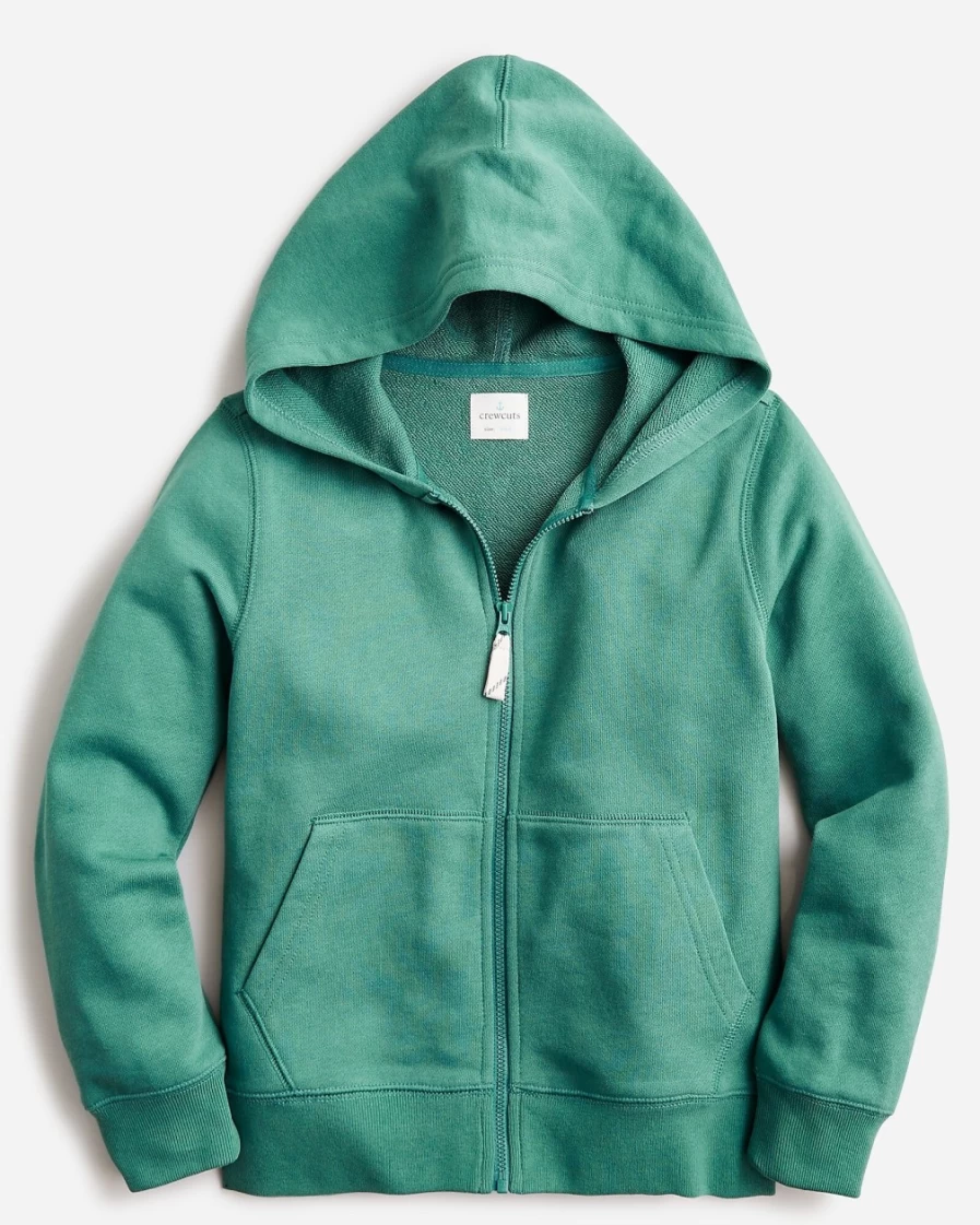 J.Crew Boys' Rich Spruce French Terry Full-Zip Hoodie for Kids