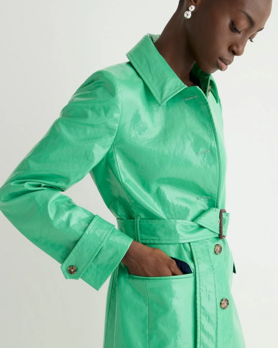 J.Crew Women's Summer Green Laminated Linen Trench Coat | Lightweight Collection