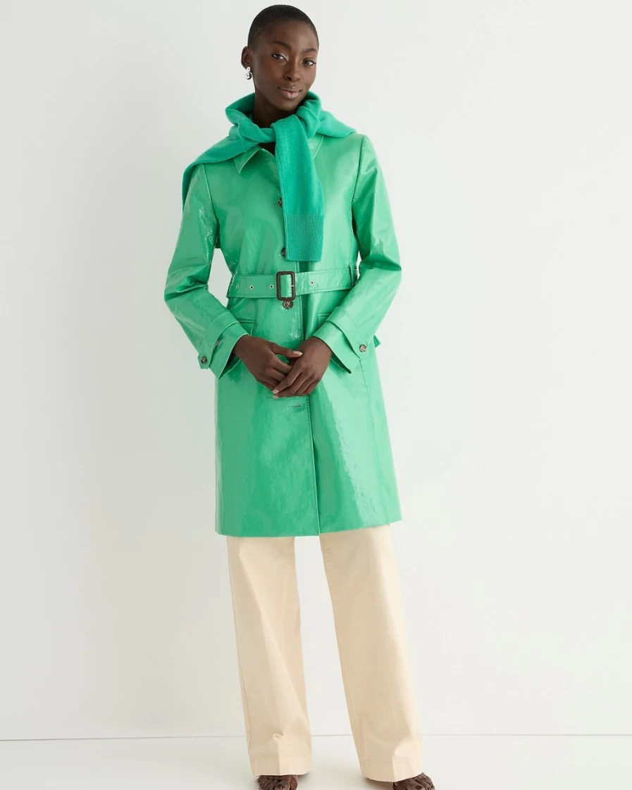 J.Crew Women's Summer Green Laminated Linen Trench Coat | Lightweight Collection