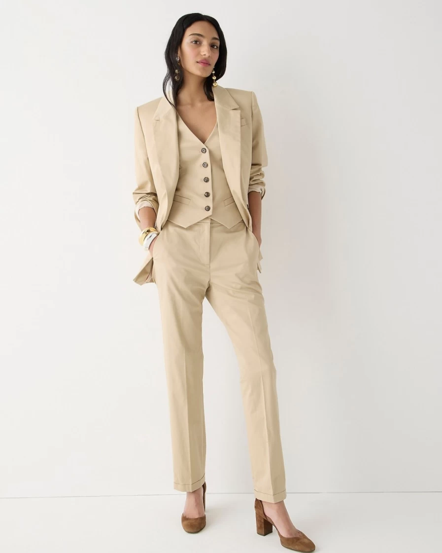 J.Crew Women's Light Khaki Kate Cuffed Straight-Leg Chino Pants - Lightweight Comfort