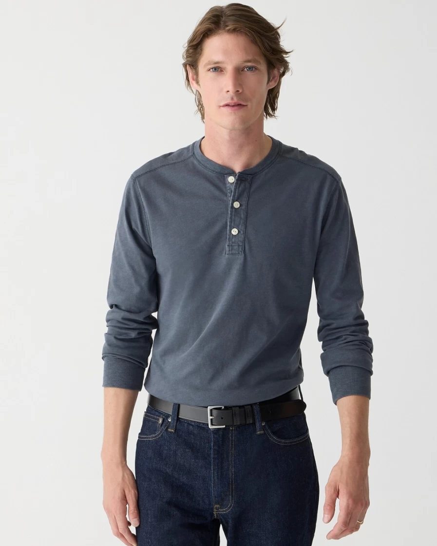 J.Crew Men's Evening Storm Garment-Dyed Slub Cotton Henley Shirt