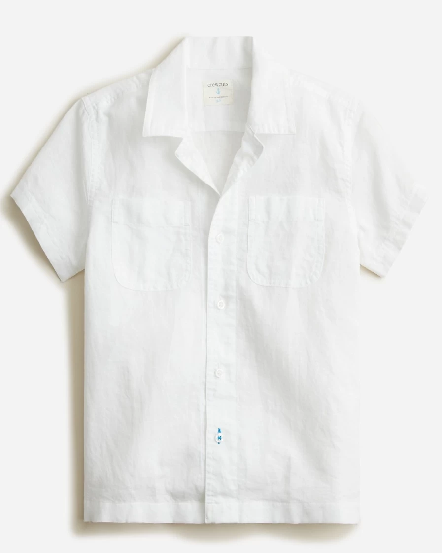 J.Crew Boys' White Linen-Cotton Blend Short-Sleeve Camp Shirt